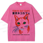 Unisex Tokyo Cat Cafe Printed Washed Tee
