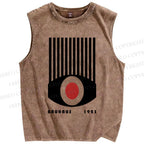 Unisex Artistic Geometric Eyes Printed Washed Tank Top