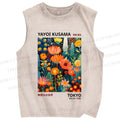 Unisex Yayoi Kusama Flowers Printed Washed Tank Top