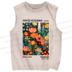 Unisex Yayoi Kusama Flowers Printed Washed Tank Top