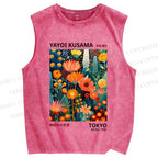 Unisex Yayoi Kusama Flowers Printed Washed Tank Top