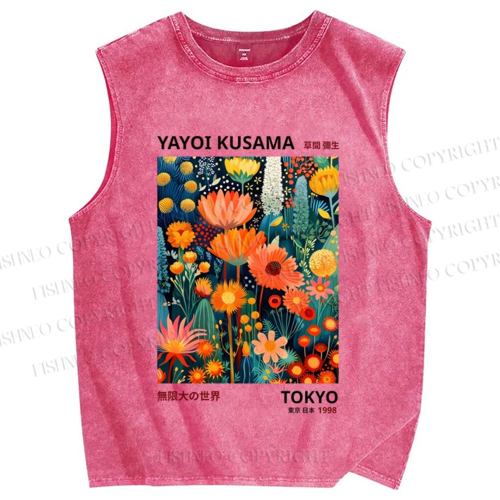 Unisex Yayoi Kusama Flowers Printed Washed Tank Top