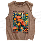 Unisex Yayoi Kusama Flowers Printed Washed Tank Top
