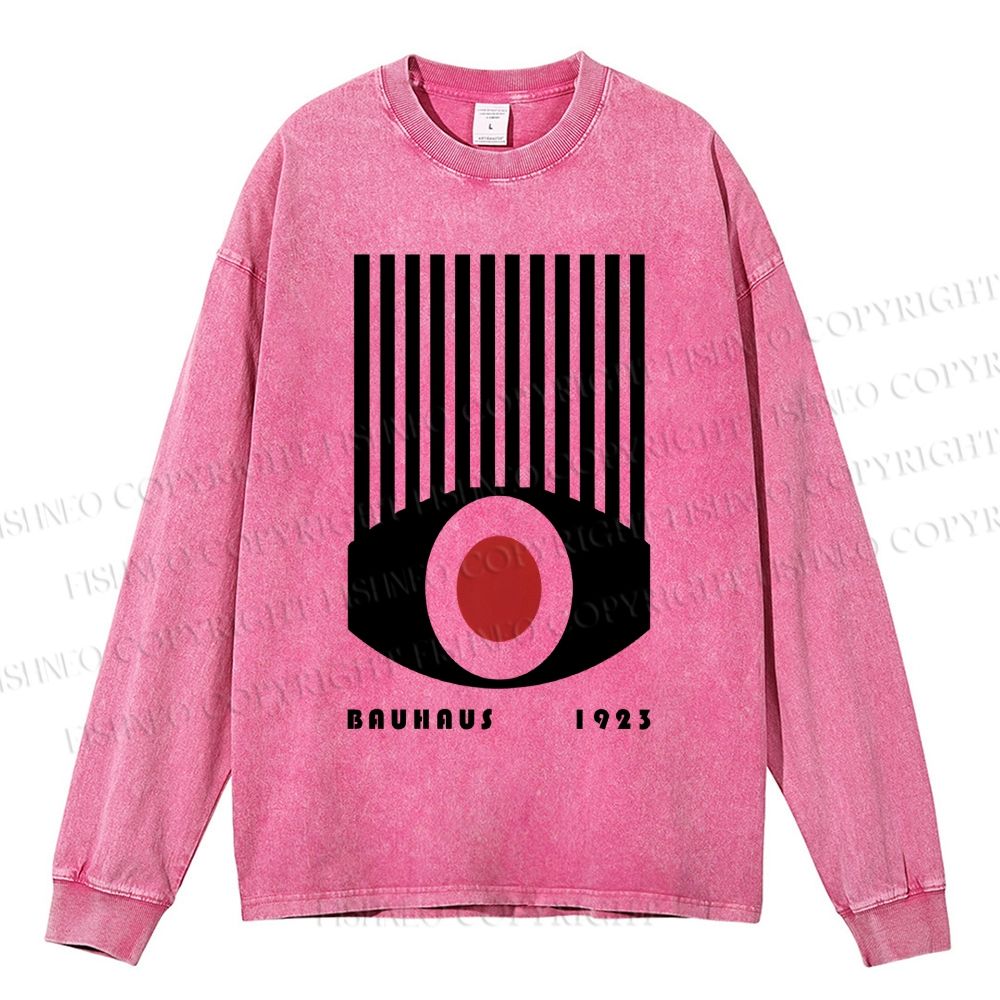 Unisex Casual Washed Artistic Geometric Eyes Printed Long Sleeve T-shirt