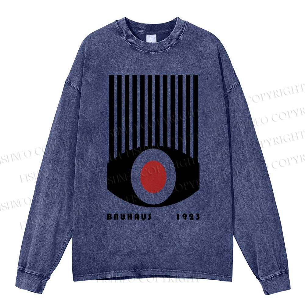 Unisex Casual Washed Artistic Geometric Eyes Printed Long Sleeve T-shirt