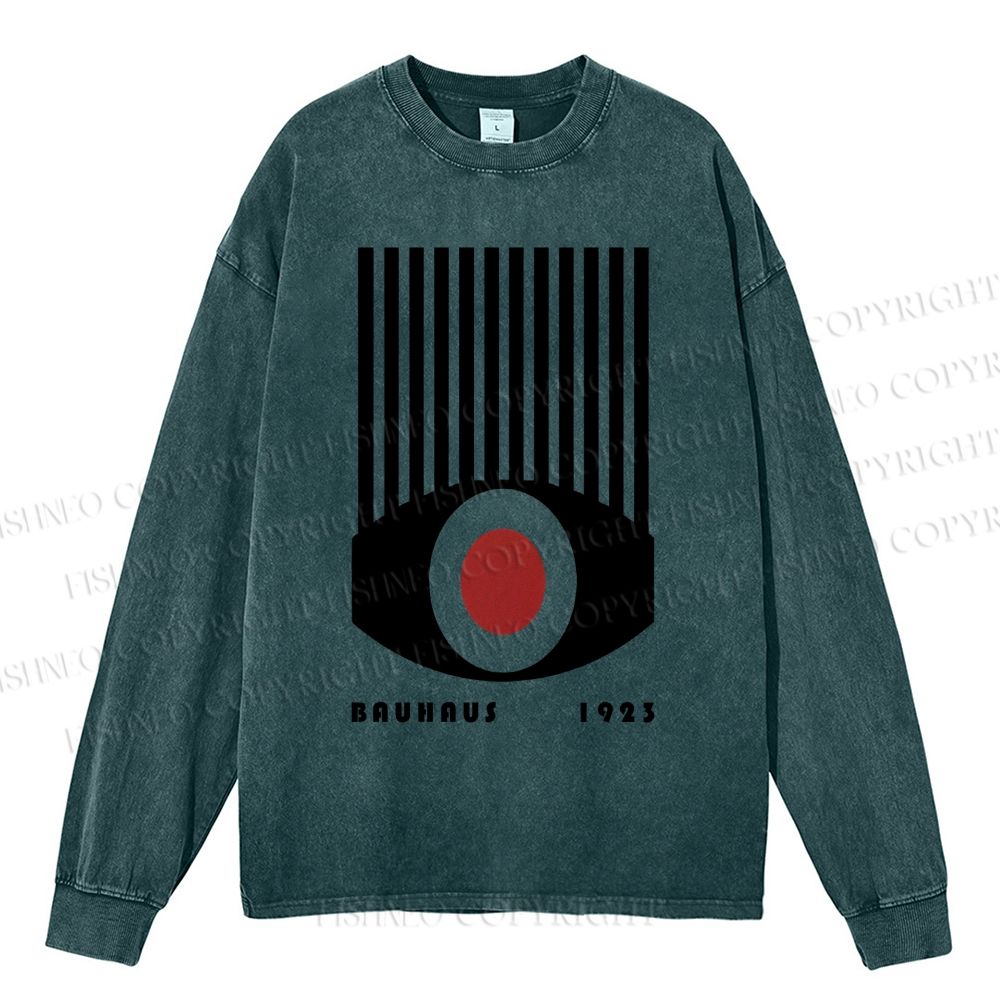 Unisex Casual Washed Artistic Geometric Eyes Printed Long Sleeve T-shirt