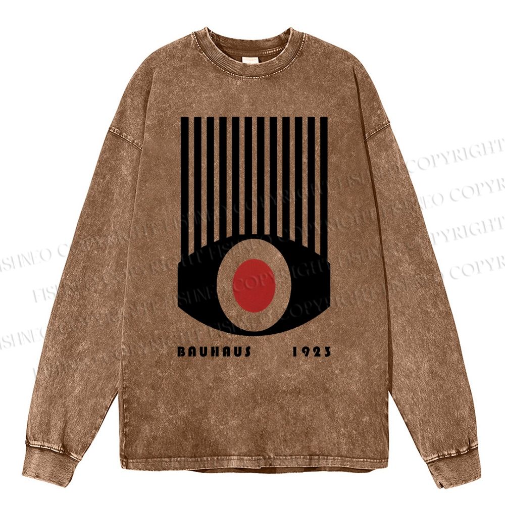 Unisex Casual Washed Artistic Geometric Eyes Printed Long Sleeve T-shirt