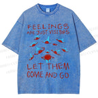 Unisex Artistic Abstract Eyes Printed Washed Tee
