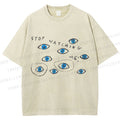 Unisex Artistic Abstract Eyes Printed Washed Tee