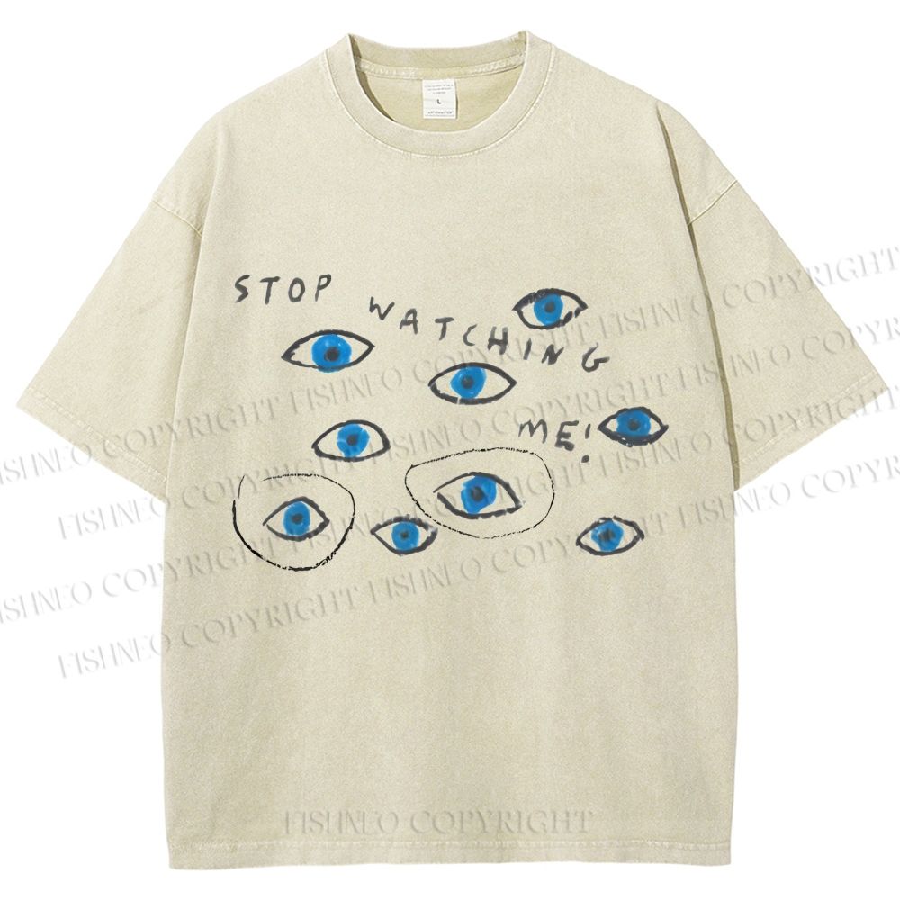 Unisex Artistic Abstract Eyes Printed Washed Tee
