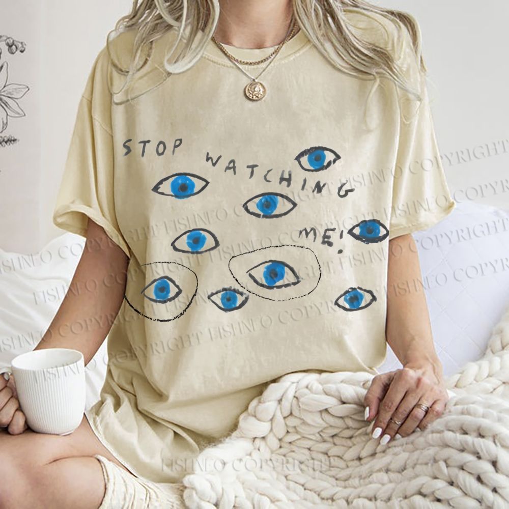 Unisex Artistic Abstract Eyes Printed Washed Tee
