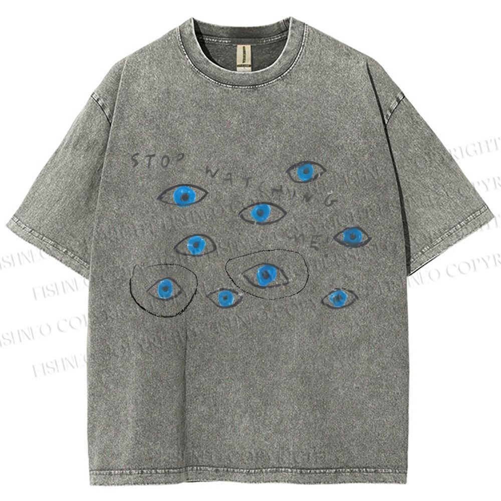 Unisex Artistic Abstract Eyes Printed Washed Tee