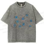 Unisex Artistic Abstract Eyes Printed Washed Tee