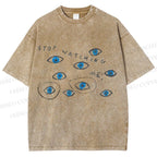 Unisex Artistic Abstract Eyes Printed Washed Tee