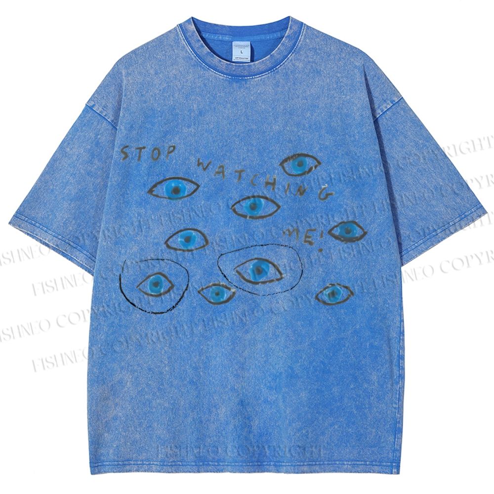 Unisex Artistic Abstract Eyes Printed Washed Tee