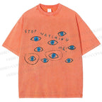 Unisex Artistic Abstract Eyes Printed Washed Tee