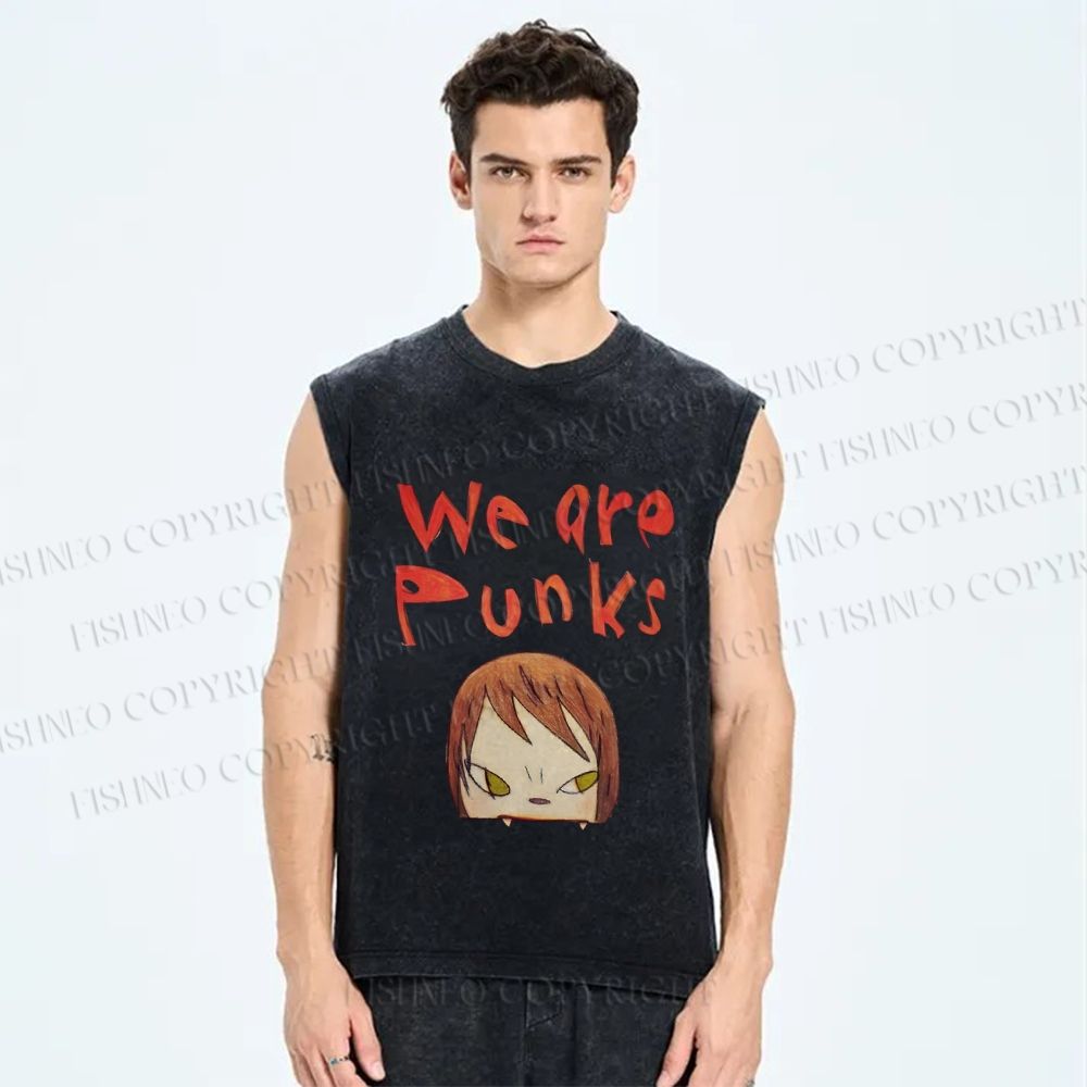 Unisex Yoshitomo Nara Printed Washed Tank Top