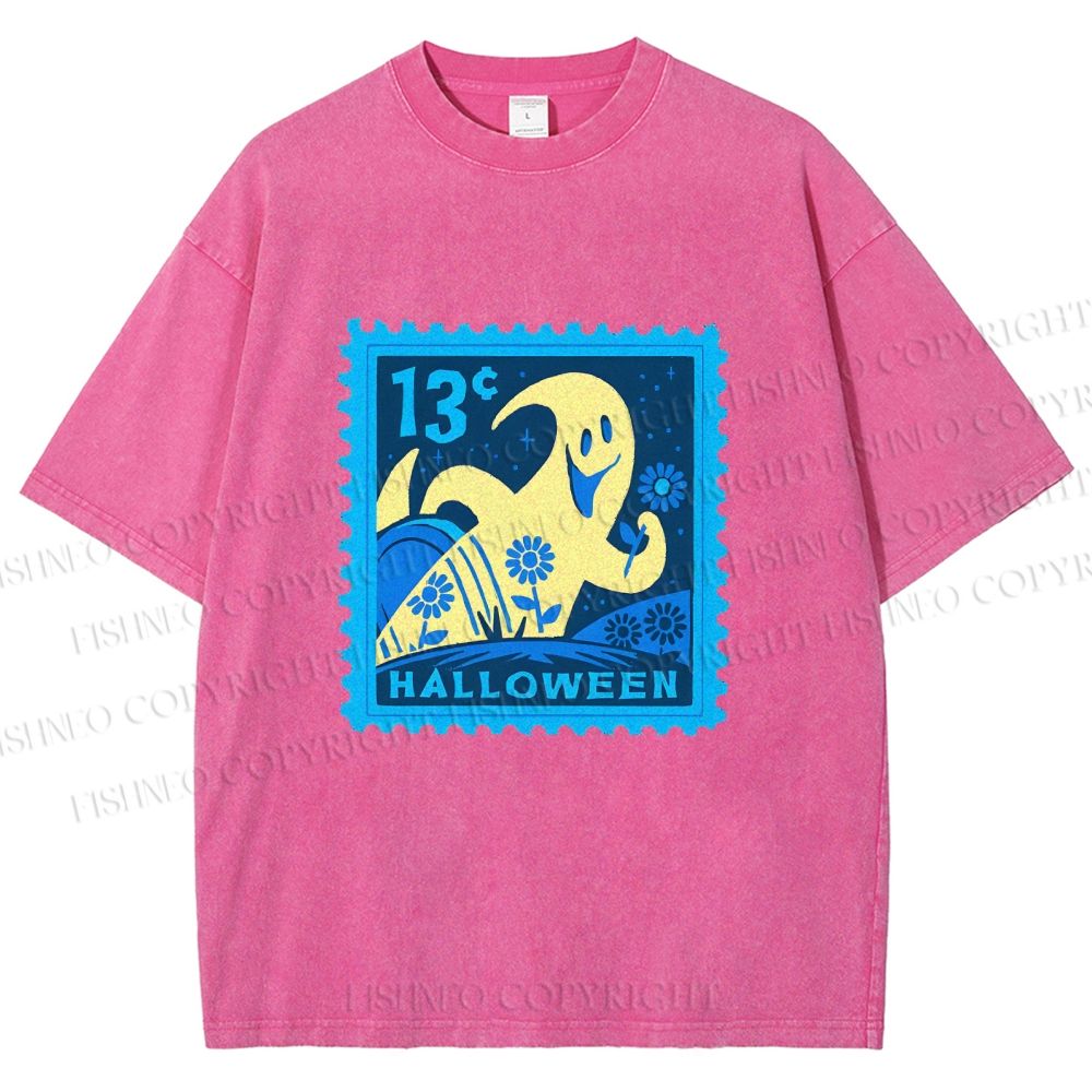 Unisex Halloween Stamp Printed Washed Tee