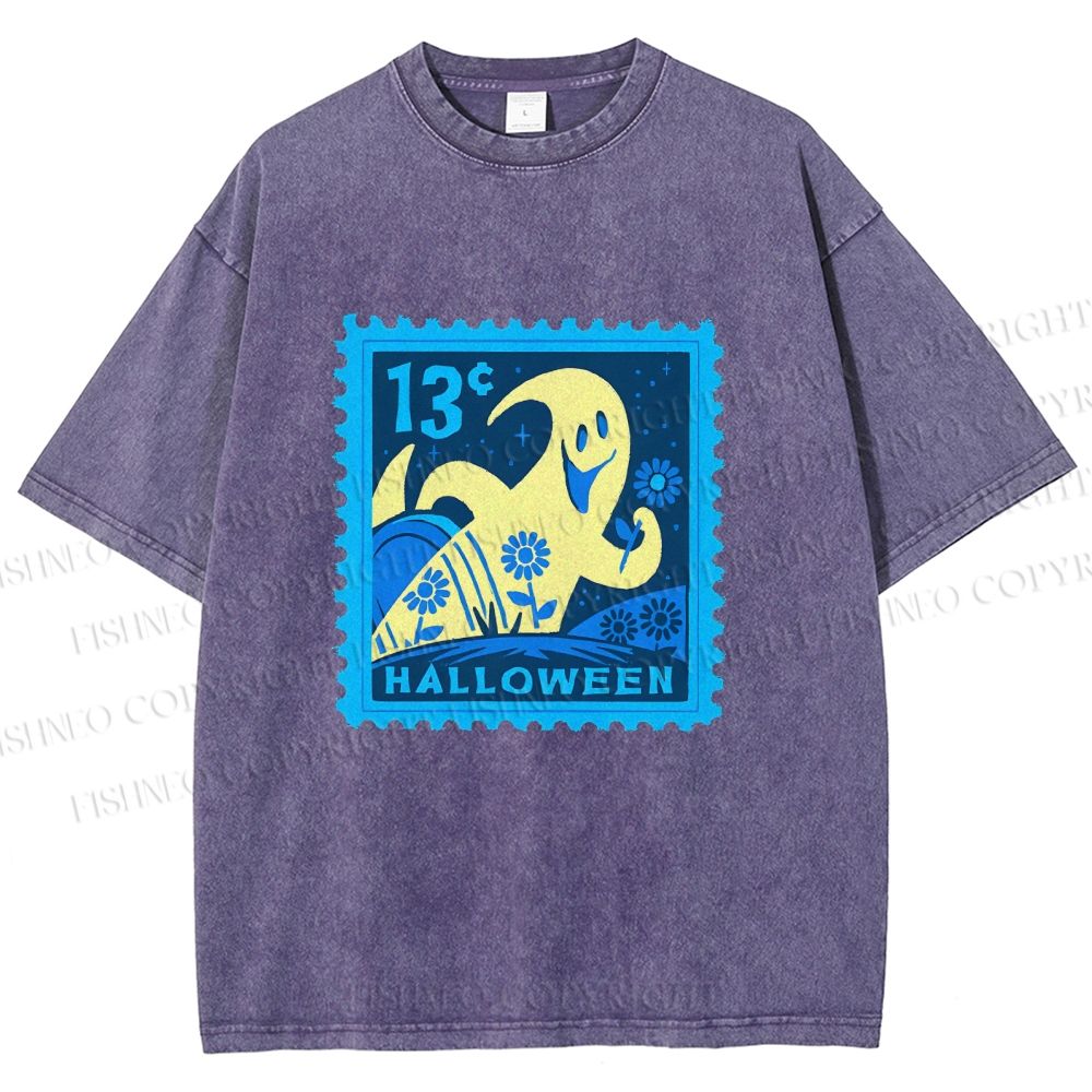 Unisex Halloween Stamp Printed Washed Tee