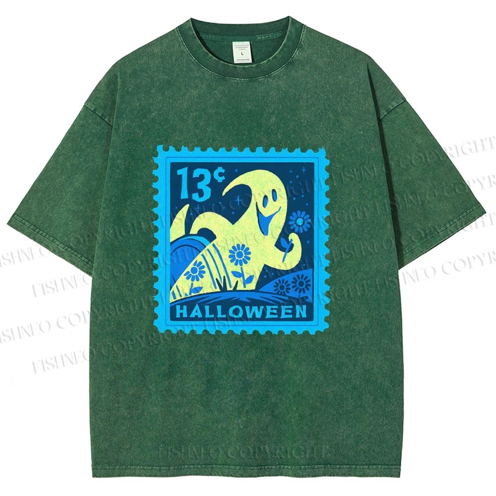 Unisex Halloween Stamp Printed Washed Tee