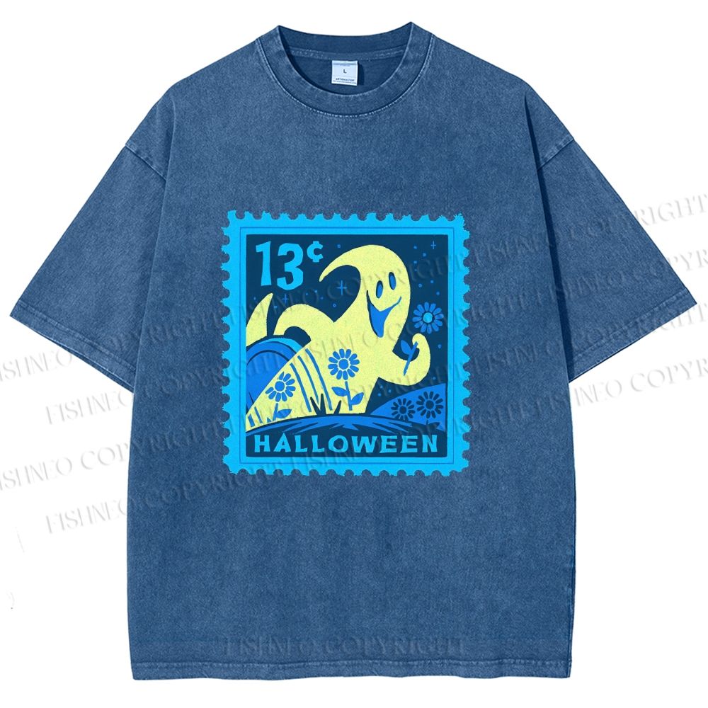 Unisex Halloween Stamp Printed Washed Tee