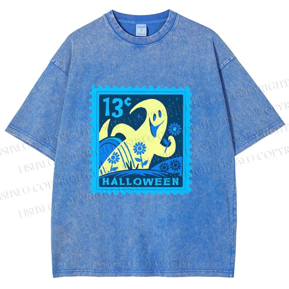 Unisex Halloween Stamp Printed Washed Tee