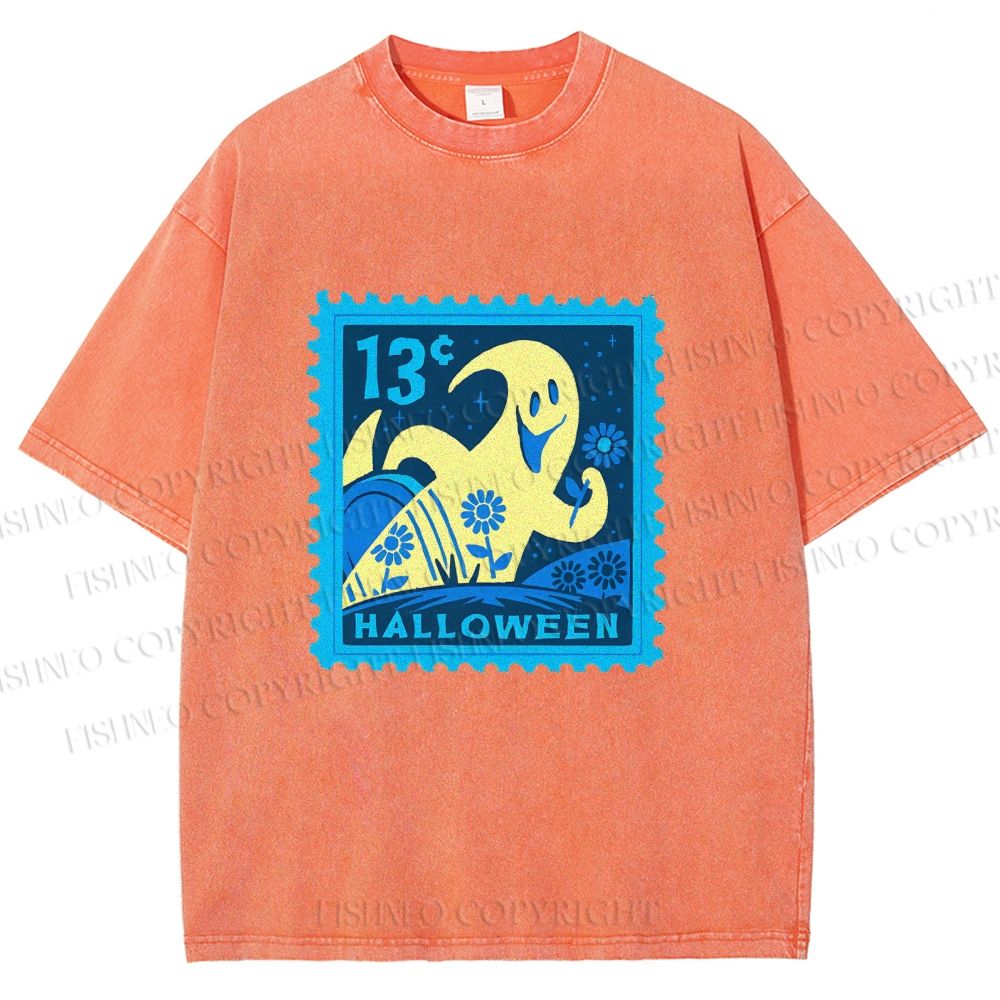 Unisex Halloween Stamp Printed Washed Tee