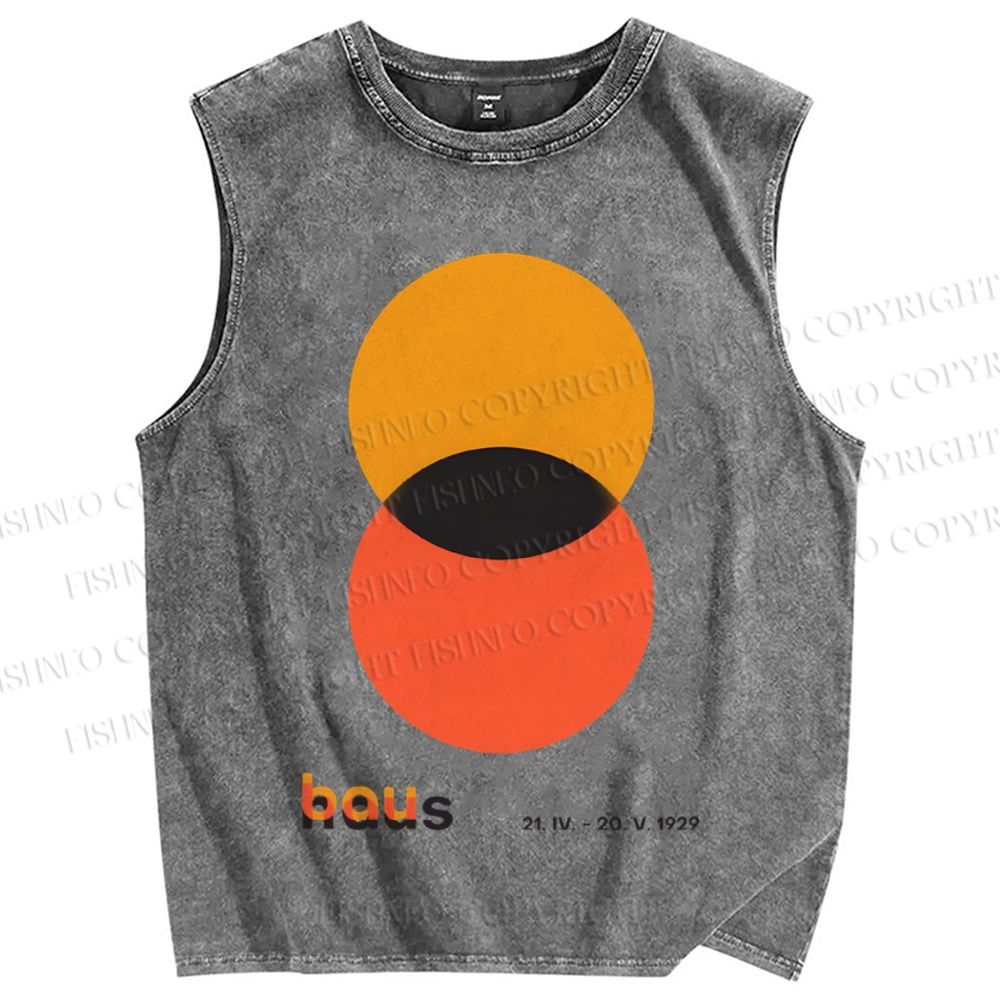Unisex Bauhaus Design Printed Washed Tank Top