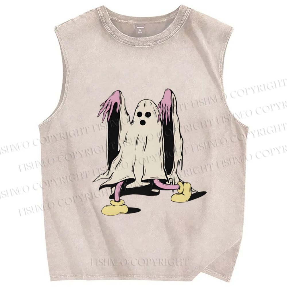Unisex Vintage Halloween Ghost Printed Washed Tank Top