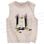 Unisex Vintage Halloween Ghost Printed Washed Tank Top