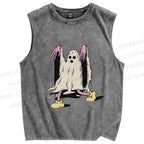 Unisex Vintage Halloween Ghost Printed Washed Tank Top