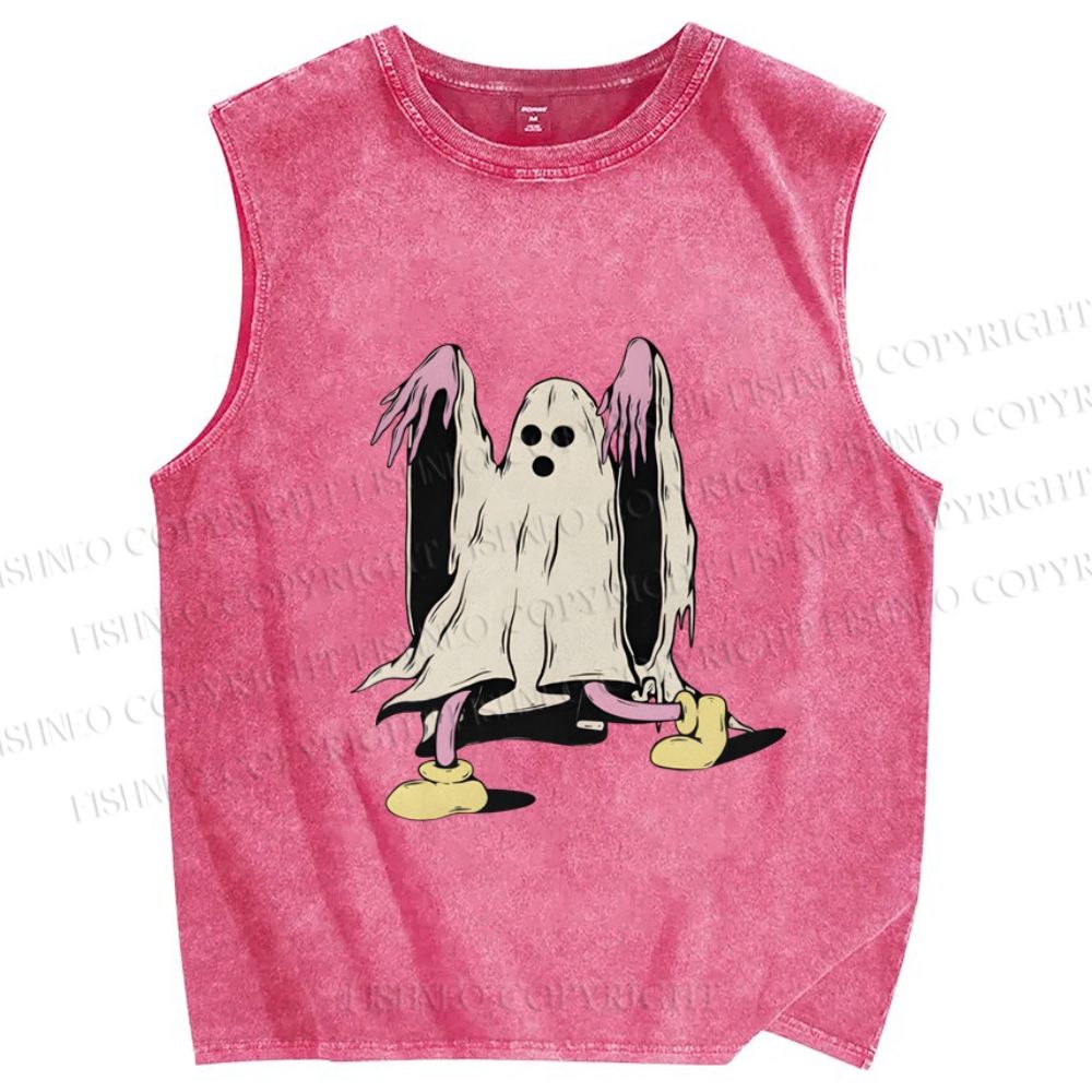 Unisex Vintage Halloween Ghost Printed Washed Tank Top