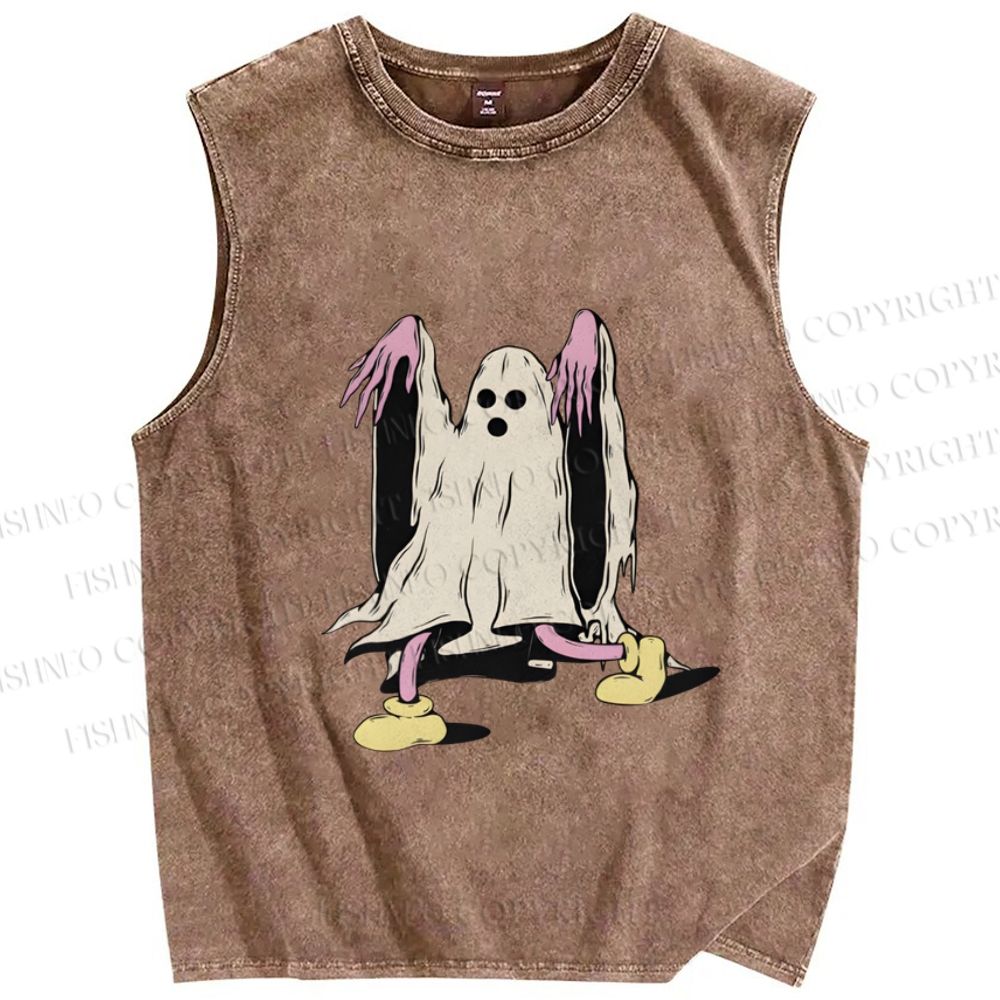 Unisex Vintage Halloween Ghost Printed Washed Tank Top