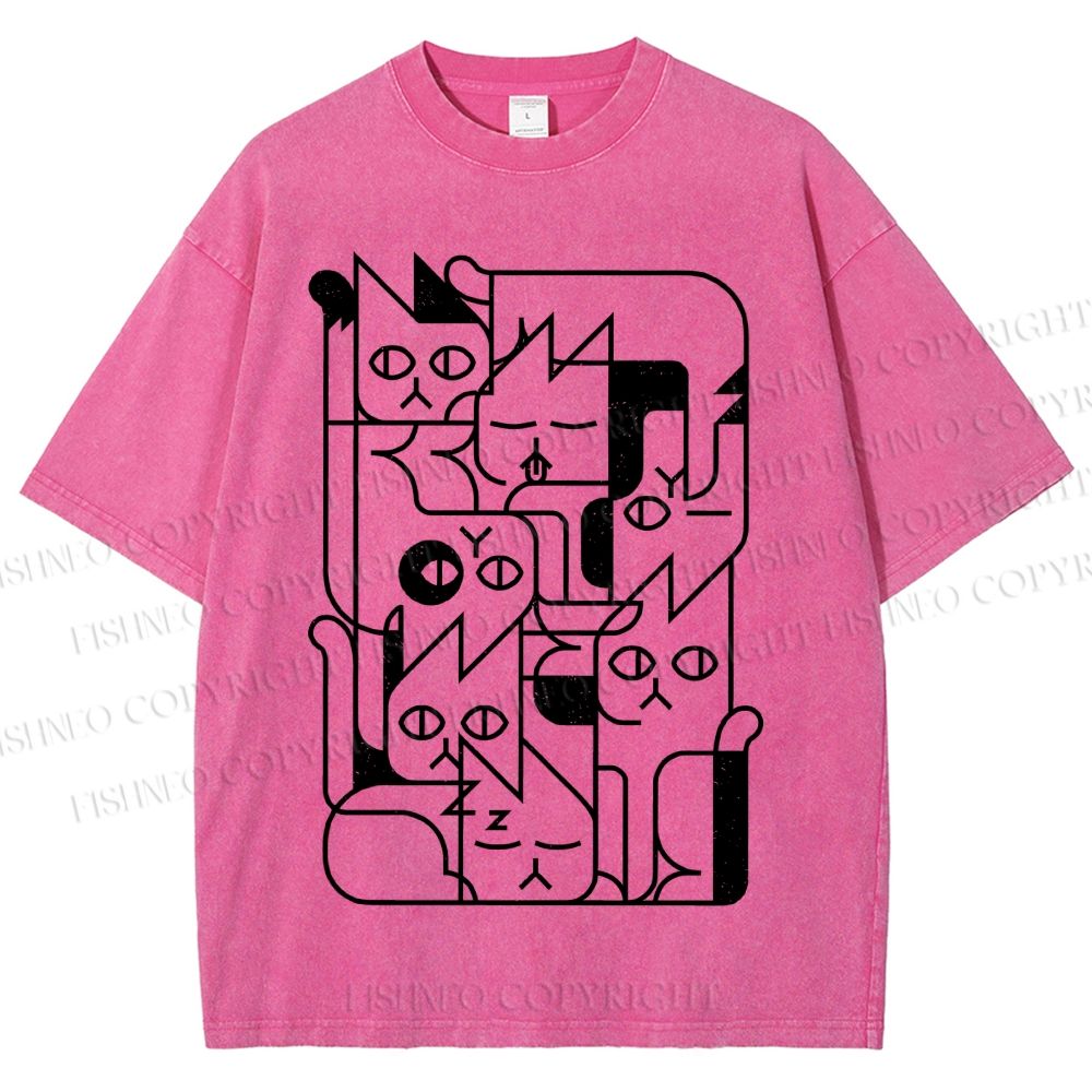 Unisex Cat Graffiti Printed Washed Tee