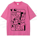 Unisex Cat Graffiti Printed Washed Tee