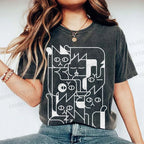 Unisex Cat Graffiti Printed Washed Tee
