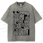 Unisex Cat Graffiti Printed Washed Tee