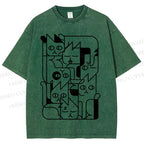 Unisex Cat Graffiti Printed Washed Tee