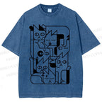Unisex Cat Graffiti Printed Washed Tee