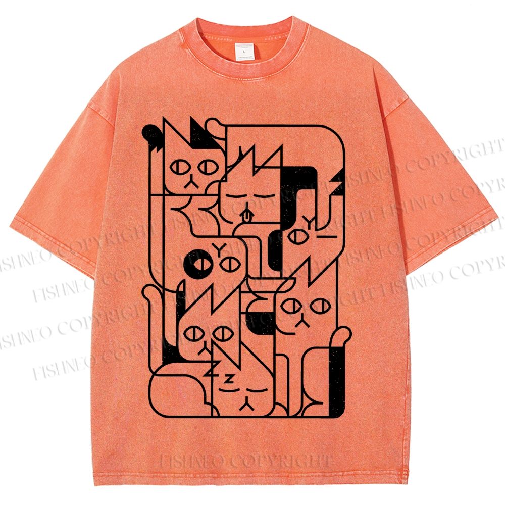 Unisex Cat Graffiti Printed Washed Tee