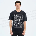 Unisex Cat Graffiti Printed Washed Tee