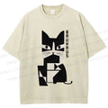 Unisex Vintage Bauhaus Cat Design Printed Washed Tee