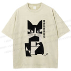 Unisex Vintage Bauhaus Cat Design Printed Washed Tee