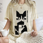 Unisex Vintage Bauhaus Cat Design Printed Washed Tee