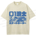 Unisex Vintage Japanese Samurai Printed Washed Tee