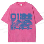 Unisex Vintage Japanese Samurai Printed Washed Tee