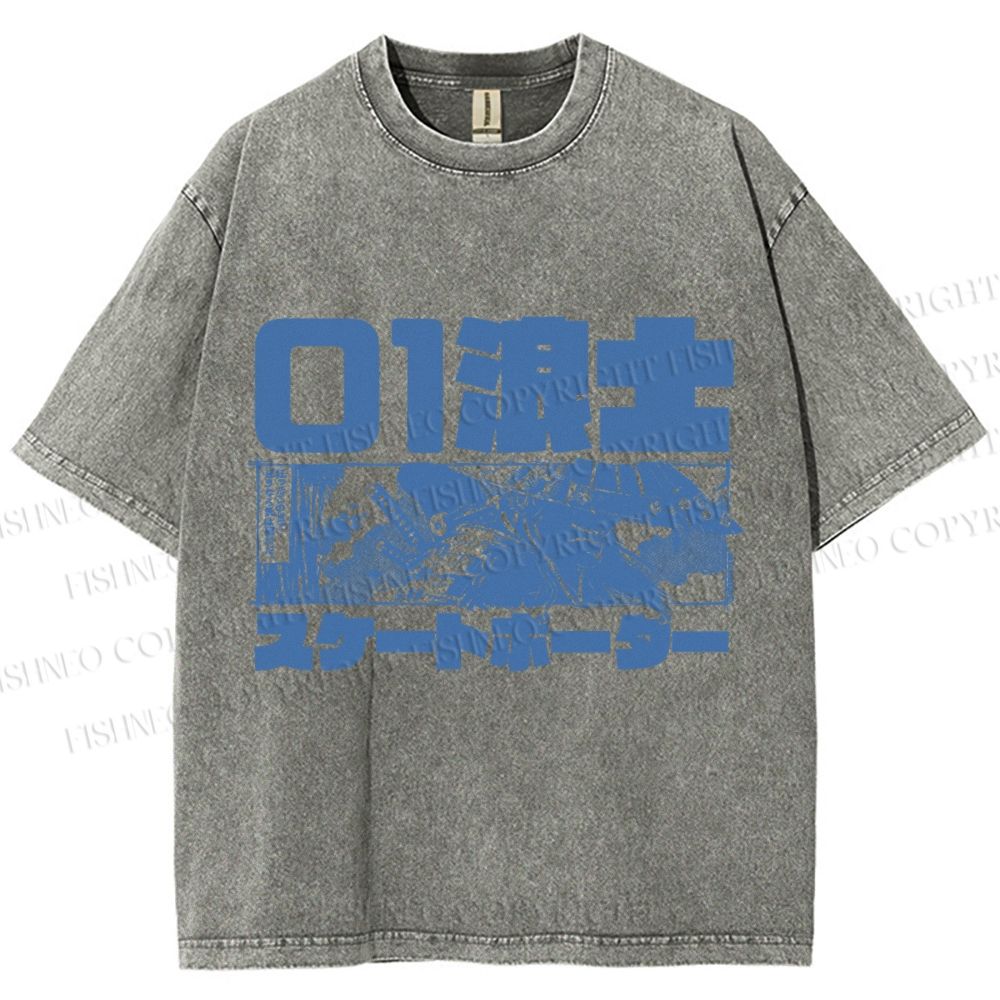 Unisex Vintage Japanese Samurai Printed Washed Tee