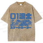 Unisex Vintage Japanese Samurai Printed Washed Tee