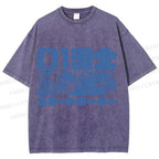 Unisex Vintage Japanese Samurai Printed Washed Tee