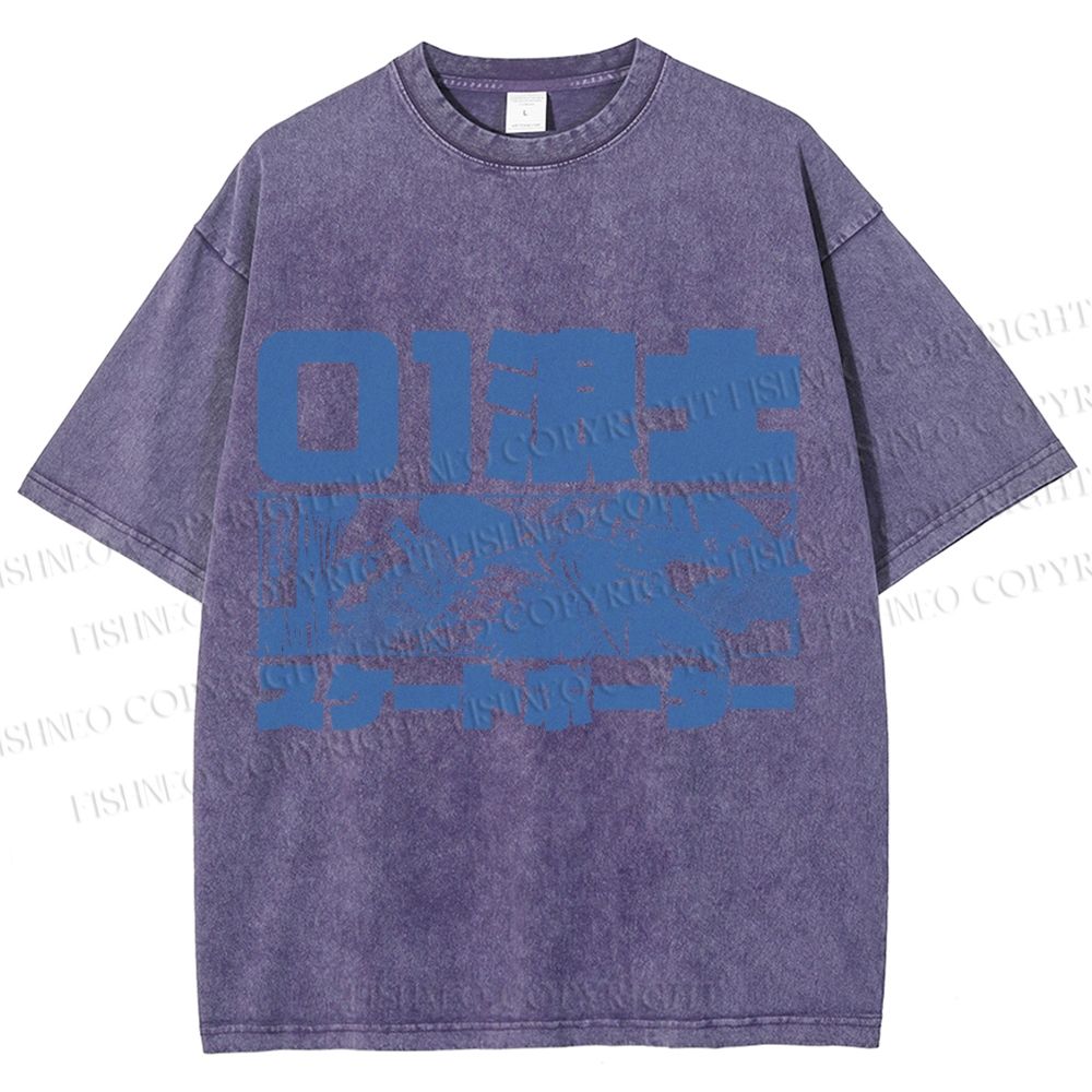 Unisex Vintage Japanese Samurai Printed Washed Tee
